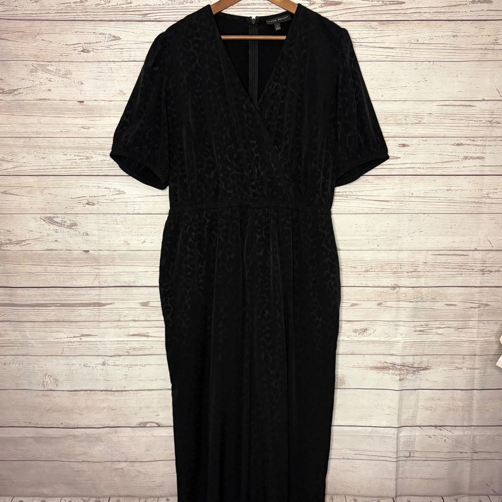 Lane Bryant Black Leopard Jacquard Wrap Jumpsuit Short Sleeve Size 18